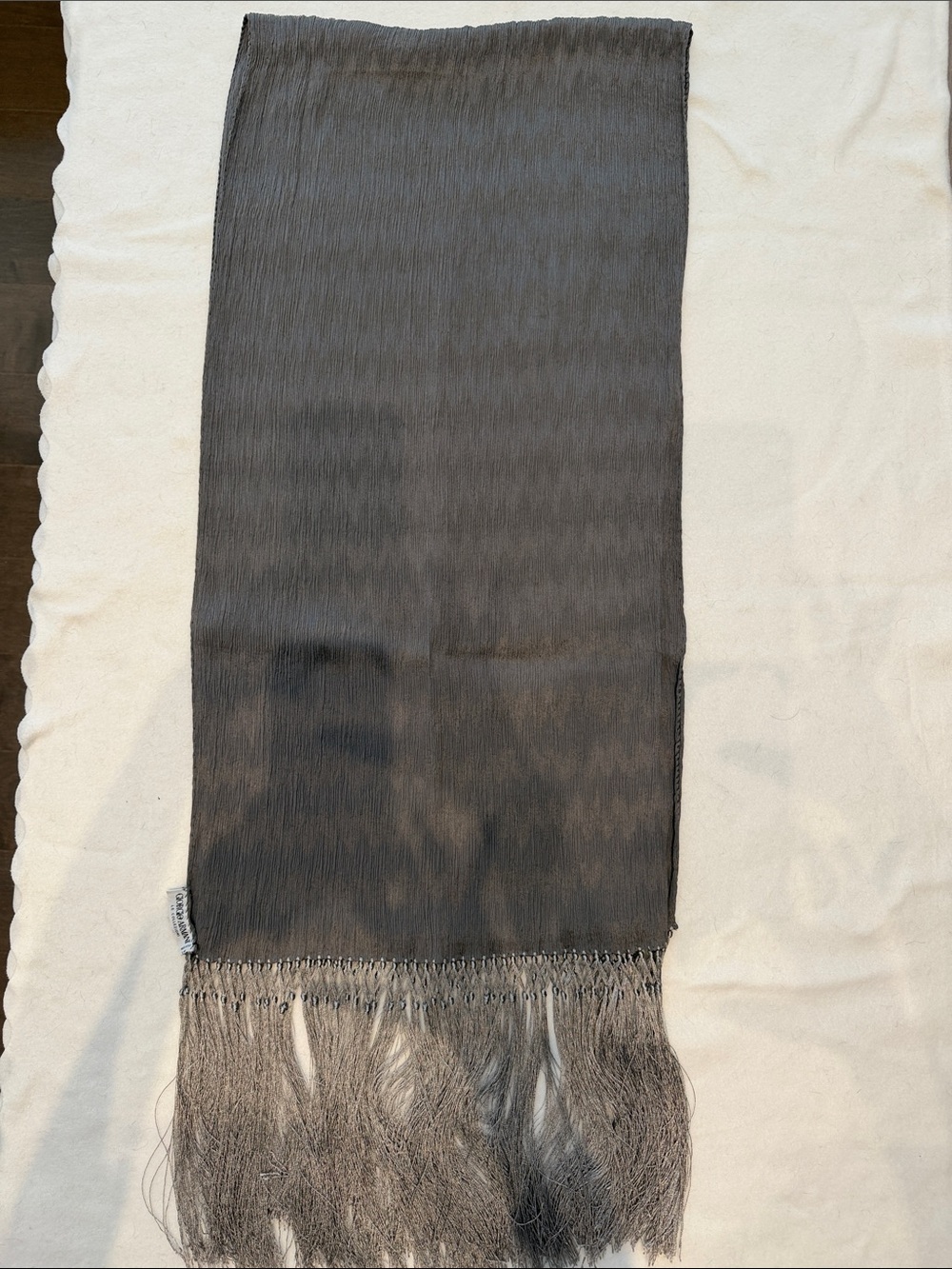 Giorgio Armani Charcoal Gray Lightweight Fringed Scarf